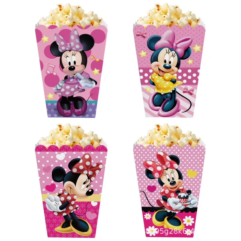 Caja de palomitas de maíz con tema de Minnie de Disney, cubo de embalaje desechable, pollo, arroz, flor, aperitivos, caja de embalaje de dulces, caja para patatas fritas