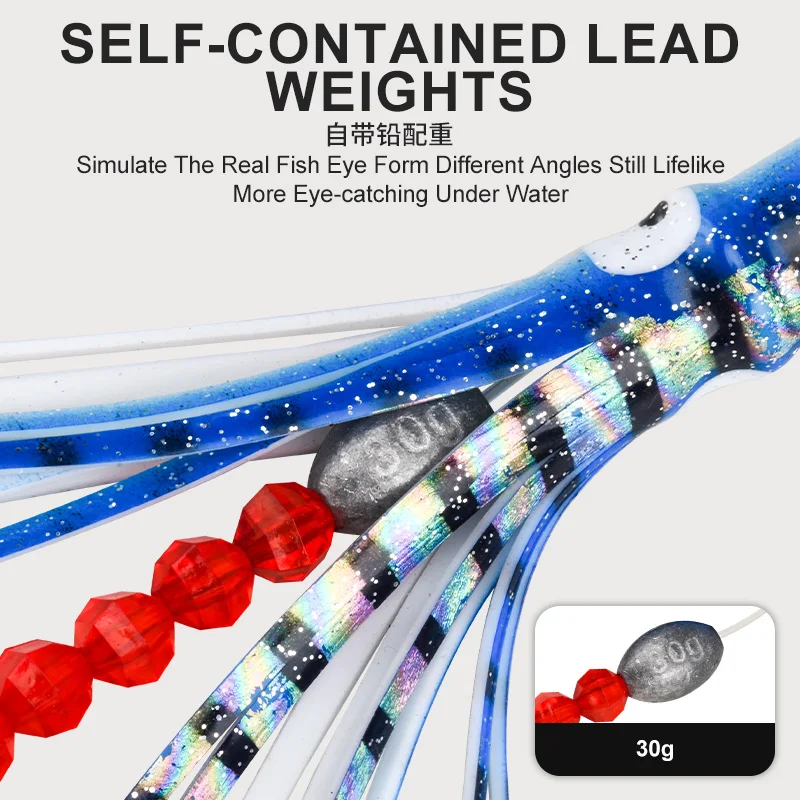 OBSESSION TR007 Big Game Fishing Squid Trolling Lure 203g 9inch Soft Skirt Silicone Tuna Lure Saltwater Squid Glow Trolling Bait