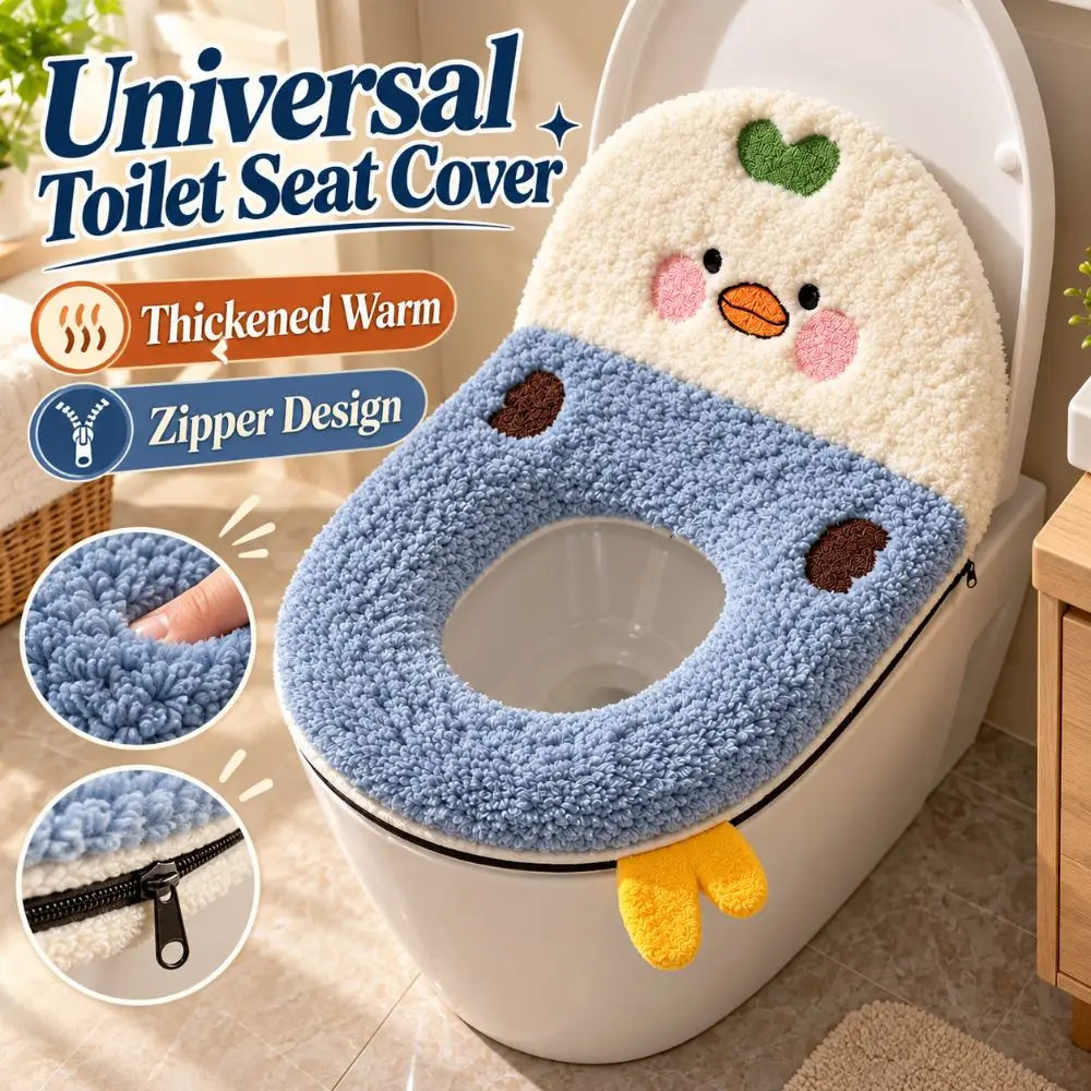 Universal Toilet Seat Cover Zipper Design Faux Cashmere Warm Toilet Cushion Thickened Soft Bathroom Toilet Pad Home Bathroom