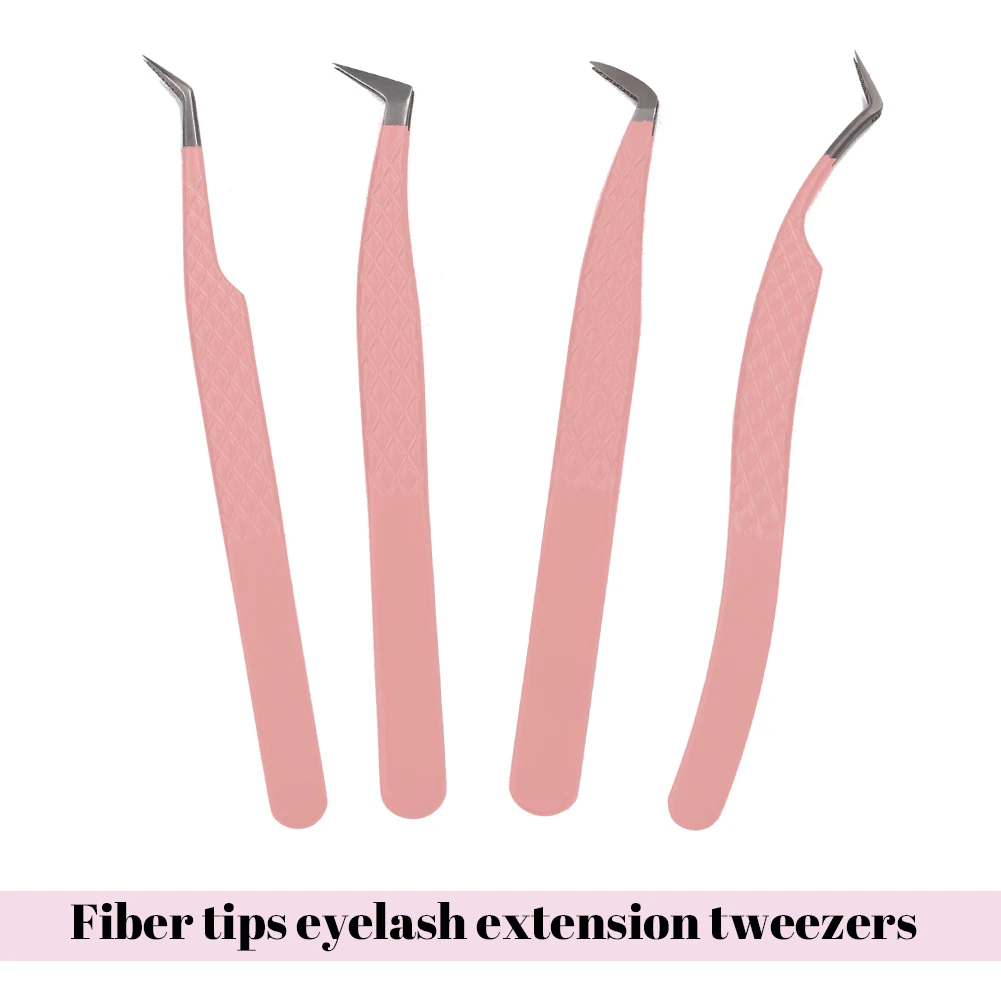 Gemerry New Stainless Steel Fiber Tweezers Eyelash Extension Suppliers Pink Lash Tweezers High Precision Anti-static Tweezers