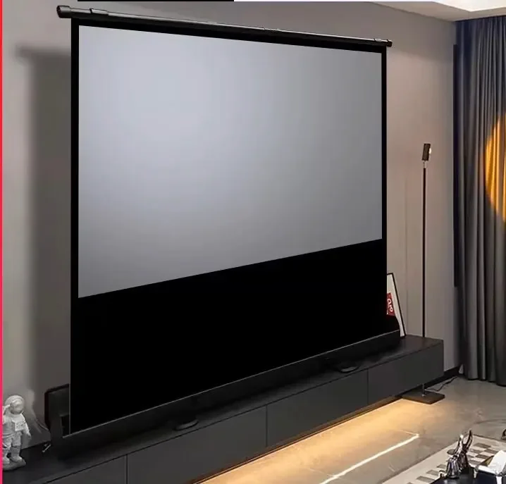 

Grey Fiber Glass 92 Inches 16:9 Portable Floor Standing Projection Screen Pull Up Projector Curtain Easy Storage