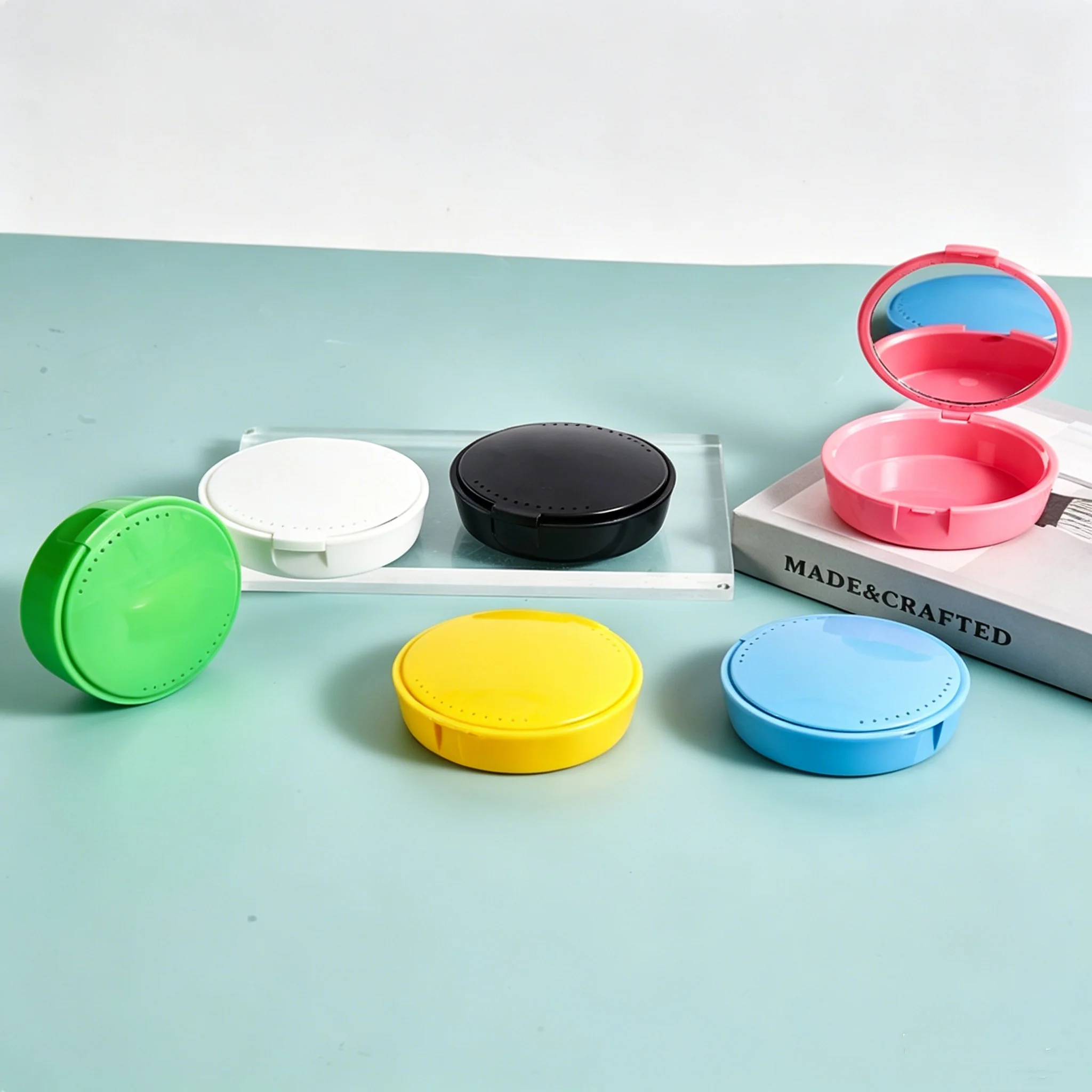 Dental circular invisible braces with mirrors, orthodontic retainer box, portable denture box, and dental storage box