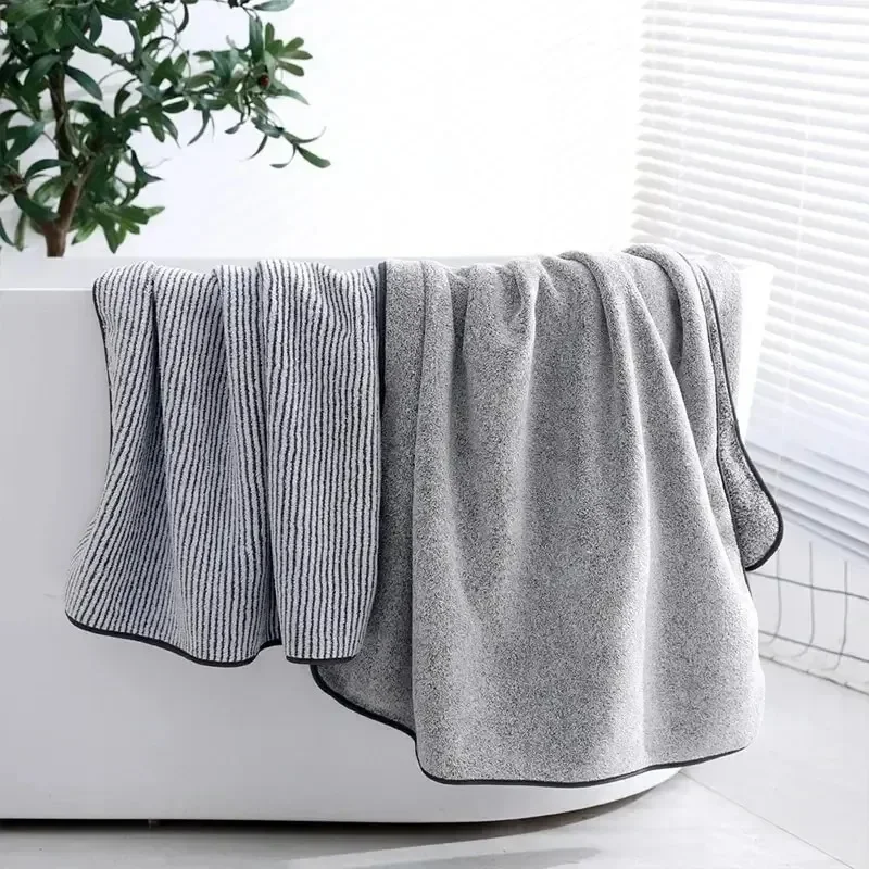 Luxurious Bamboo Carbon Fibers Bath Towel Anti-mildew Quick Drying Ventilate Deodorant Effect Towels Striped 2PCS