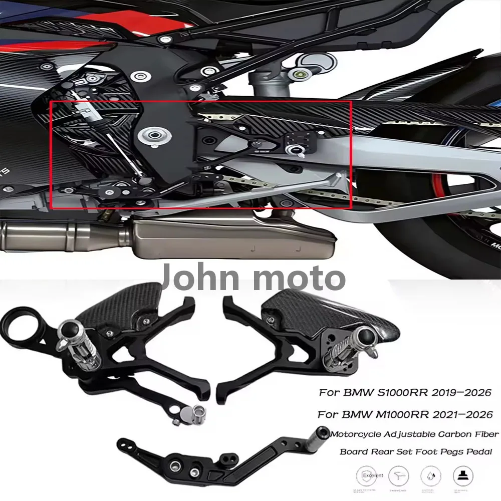For BMW S1000RR 2019-2023 2024 2026 M1000RR 2020-2026 2025 Motorcycle Adjustable Carbon Fiber Board Rear Set Foot Pegs Pedal view 2