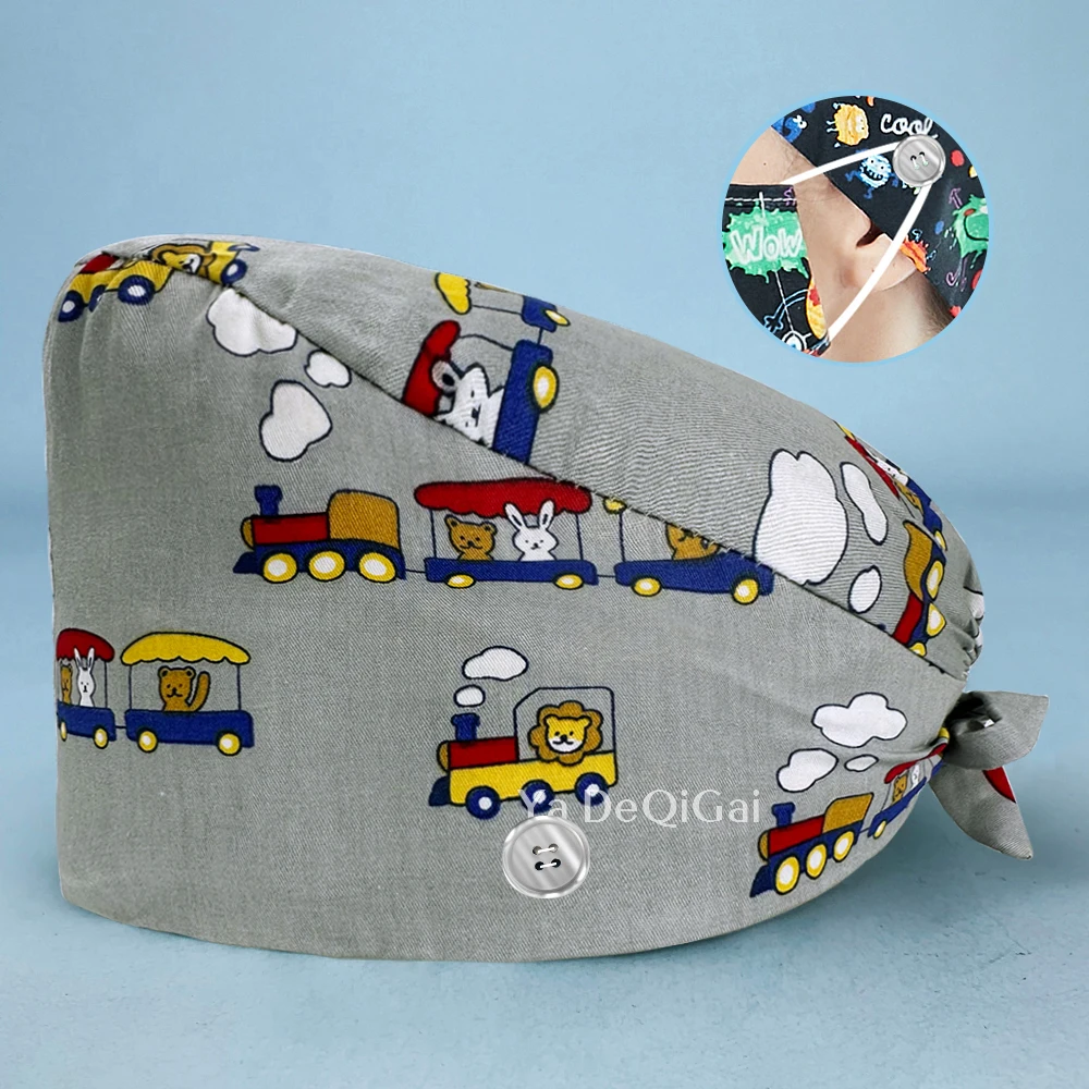 Floral Printing Soft Scrub Hat Nurse Sweat-absorbent Head Wrap Towel Anti-Dirty Pure Cotton Doctor Surgical Cap