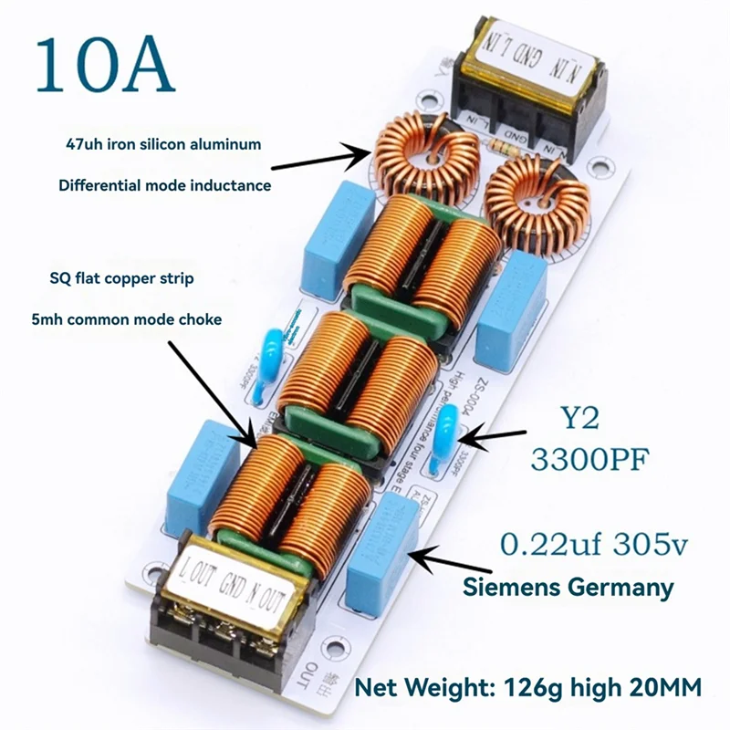 J1UL1N 10A AC 110V 220V EMI Filter 4-Stage Electromagnetic Interference Suppressor Common Power LC EMC Audio Amplifier Purifier