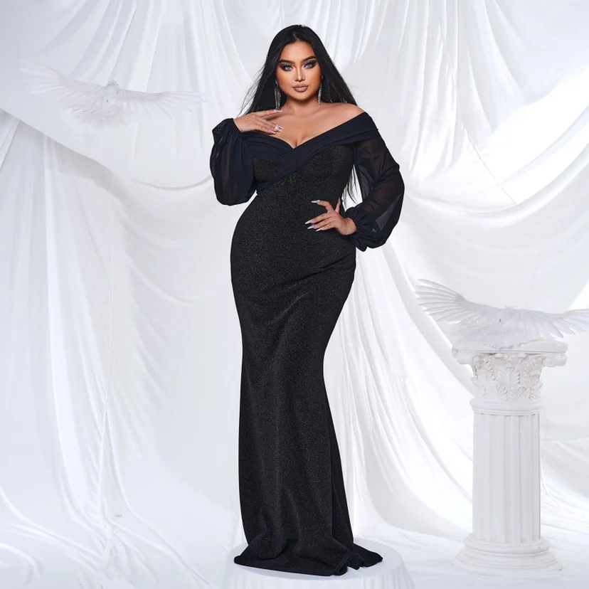 플러스 사이즈 스팽글 이브닝 가운 생일 파티용 대형 드레스 여성 여름 신축성 섬유 100% 드레스 패셔너블 캐주얼웨어