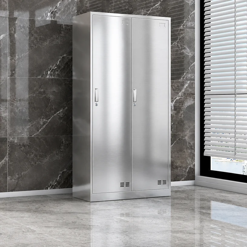 Stainless Steel Locker 2-Door Locker Storage Cabinet for Schools Hospitals and Staff Closet Steel Cupboard