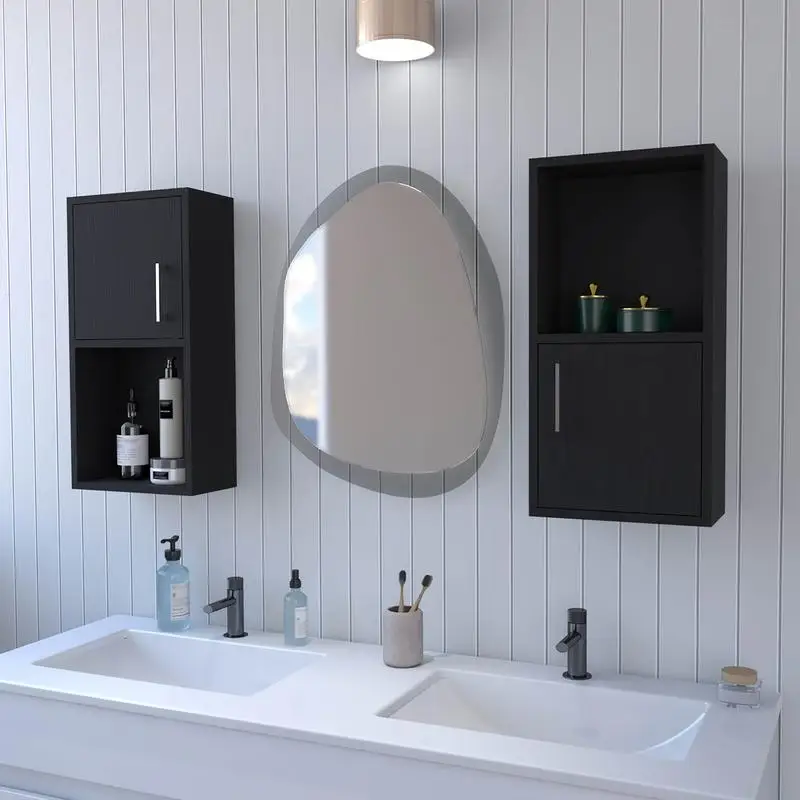 

Dixie 2-Bathroom Medicine Cabinets with Storage & Open Shelf, Black Finish - Stylish & Functional Organizers for Your Space