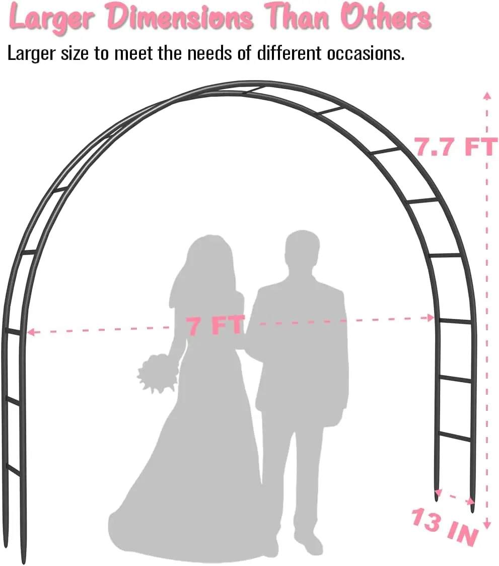 Black Metal Wedding Arch Backdrop Stand, 7 Ft Wide x 7.7 Ft High Ceremony Arch Frame with Base, Balloon Arch Support for Wedding Decorations, Outdoor Garden Trellis for Climbing Plants