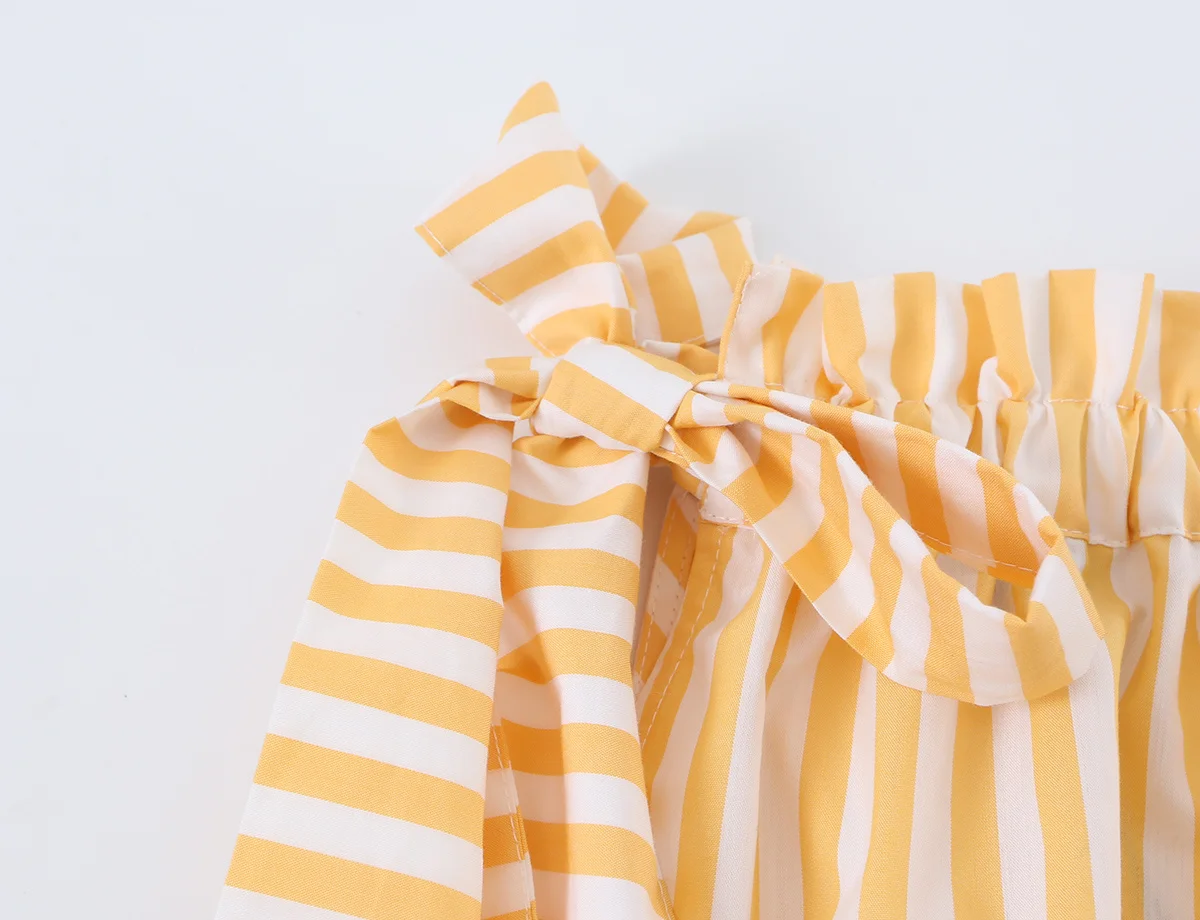 HH Damen Sommer Gelb-Weiß Gestreiftes Neckholder-Top mit Schleifenkragen Ärmellose Bluse mit Bubbel-Saum, Lässige Strand- und Alltagskleidung – Detail 5