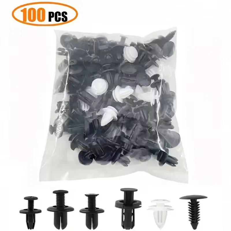 

100pc Heavy-Duty Plastic Rivet Kit Includes Flat-Head Flat Rivets Compatible With Trucks Motorcycles SUV For Bumpers Trim Strips