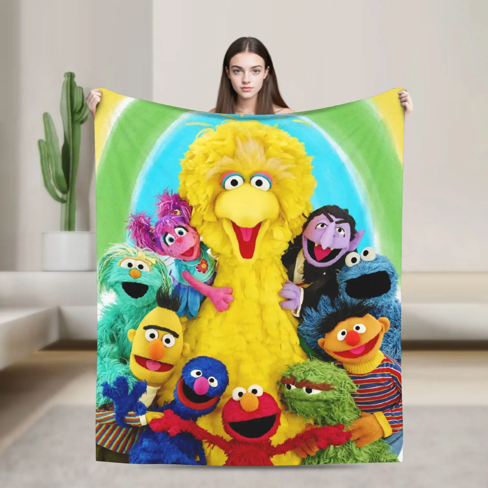 Sesames Streets Knitted Blanket Flannel Big Bird Soft Throw Blankets for Airplane Travel Bed Rug