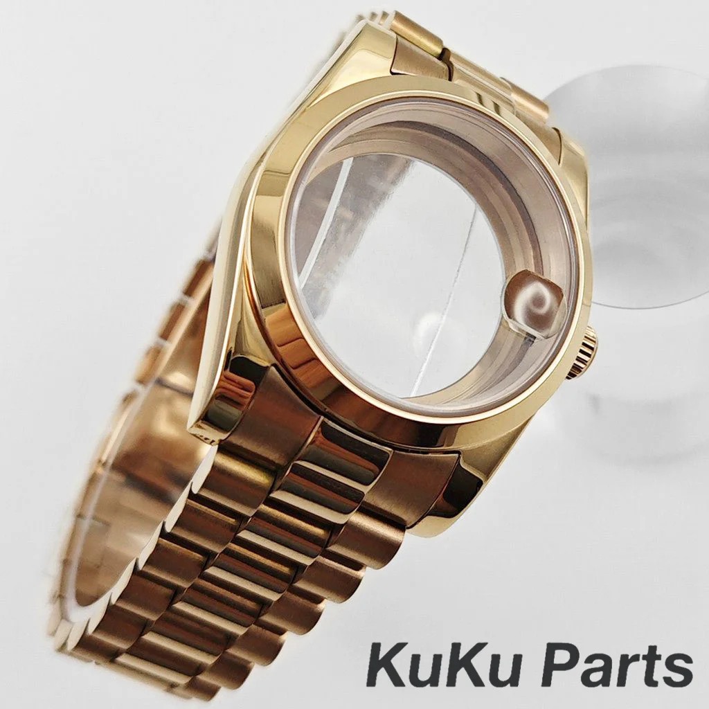 Boîtier de montre en cristal saphir plaqué or Rose 36MM/40MM, pour mouvement NH34 NH35 NH36 NH38 NH70 NH72 ETA2824