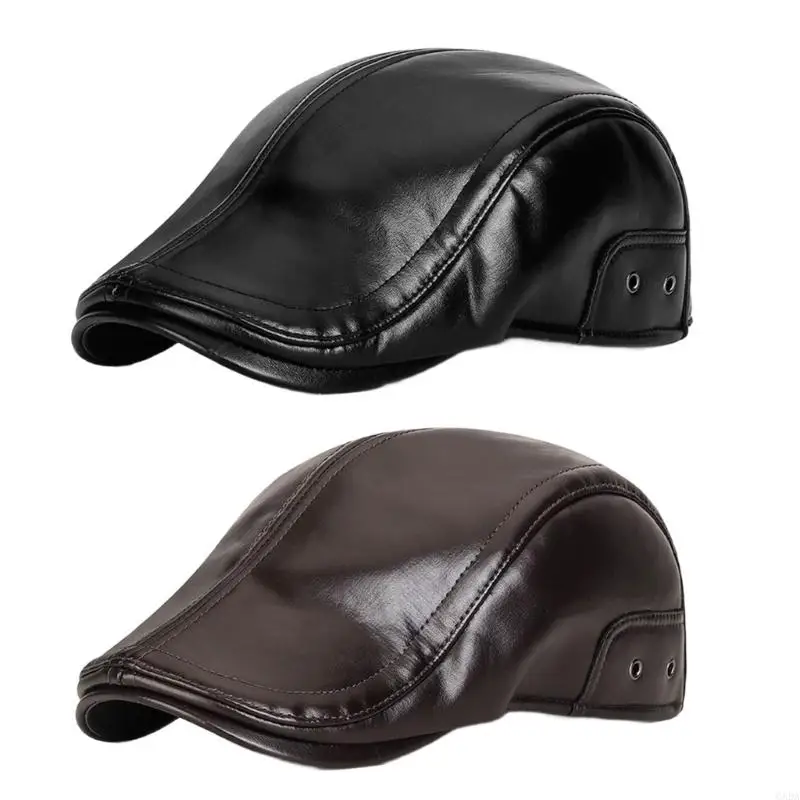 

Unisex Cabbie Hat PU Japanese Painter Hat for Photo Props 6XDA