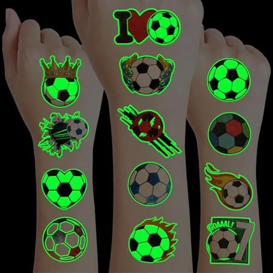 

96 PCS Soccer Ball Glow In The Dark Pre-Cut Temporary Tattoos Sticker Football Sports Themed Birthday Party Decorations Supplie