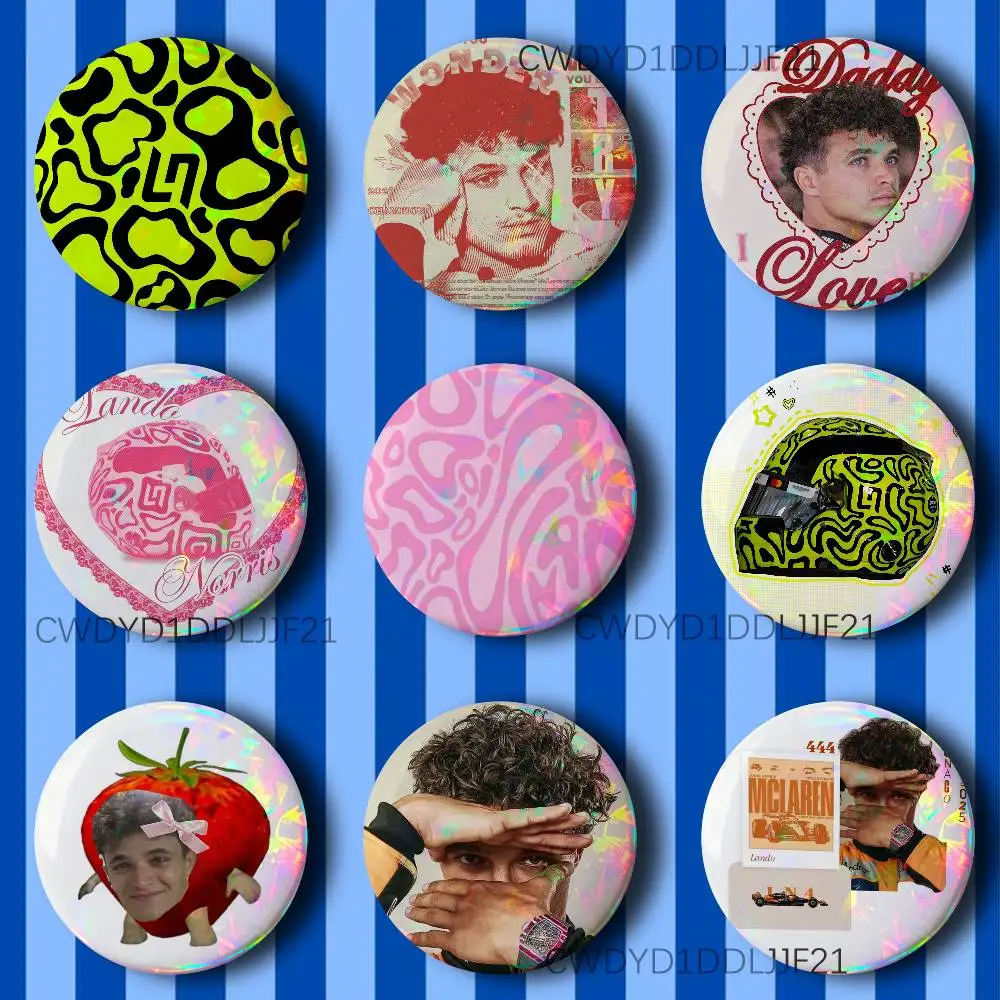 F1 L-Lando Helmet Pattern Norris Button Pins Cartoon Badge Round Brooch on Backpack Accessories Jewelry Gift for Friend