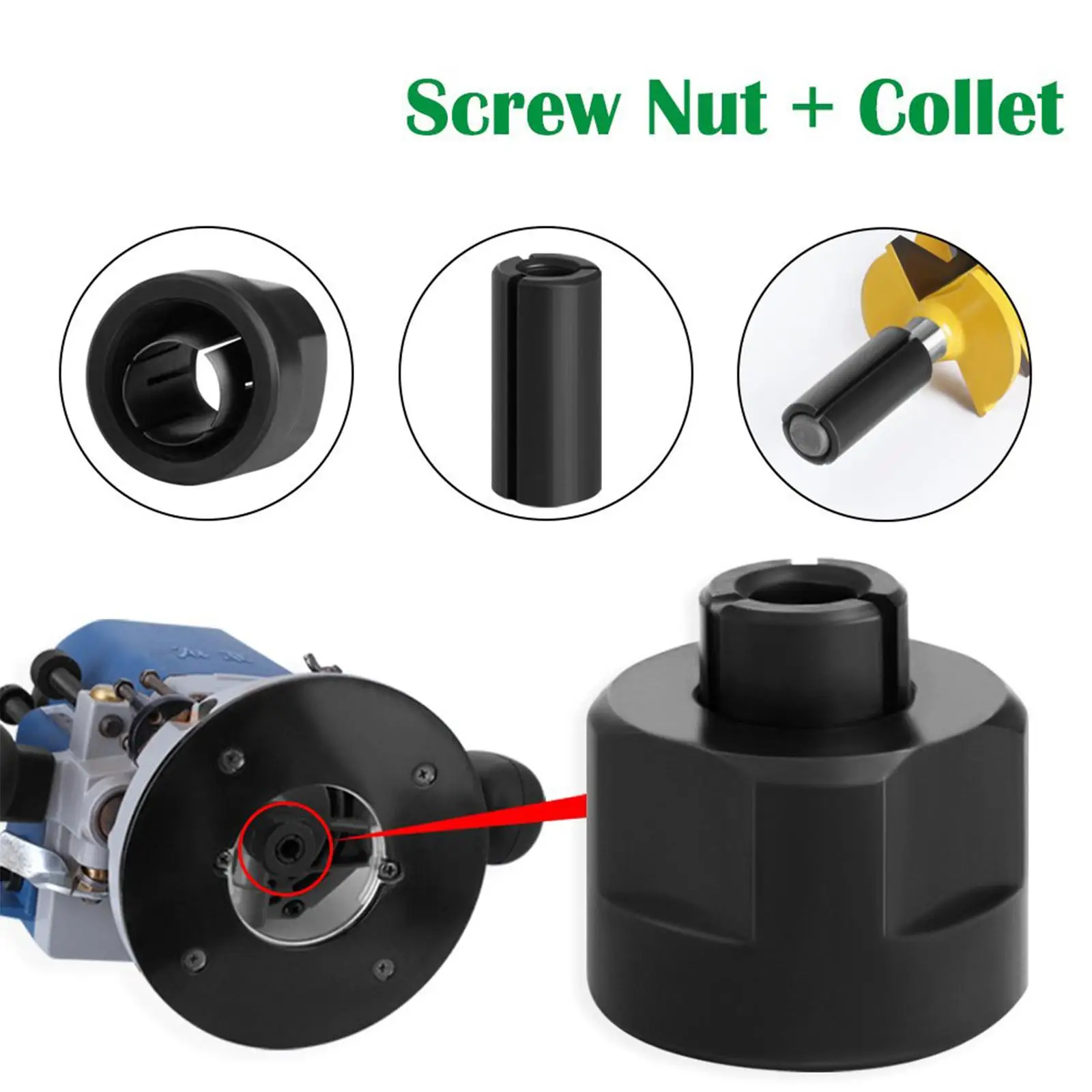 Router Collet Chuck Adapter with Reduction Sleeve Carbide Split Bushing Converter 1/4 Inch Shank for Engraving Machine