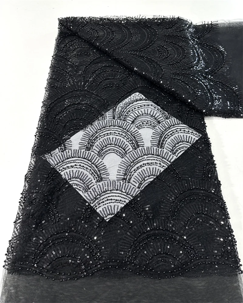 

Black African Mesh Groom Lace Fabric 2025 High Quality French Sequins Lace Fabric Nigerian Lace Fabric For Wedding Women Dress