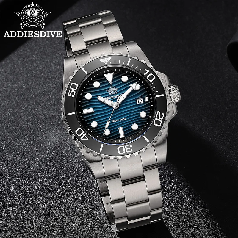 

ADDIESDIVE Новые 41 мм мужские часы 3D песочный циферблат кварцевые часы для дайвинга супер светящиеся из нержавеющей стали 316L 200 м водонепроницаемые наручные часы