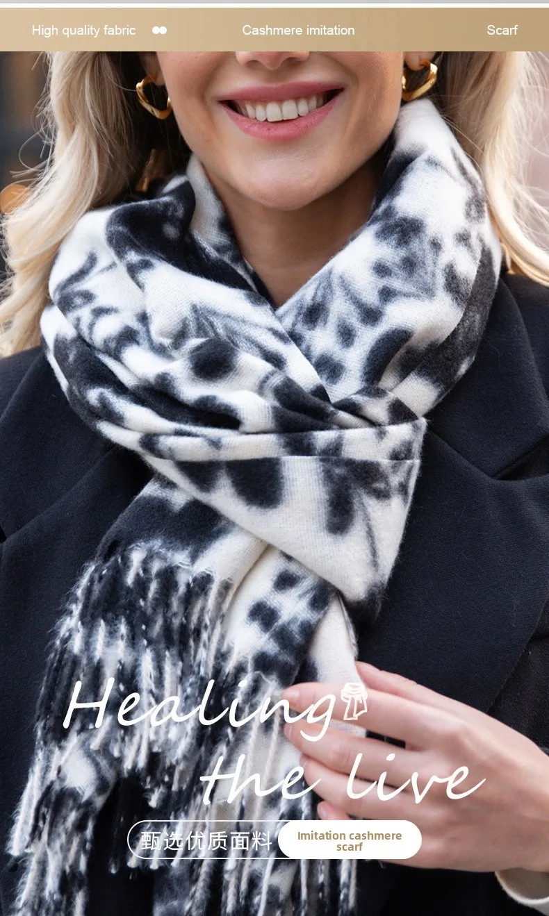 

New Floral Printed Cashmere-like Scarf Women Autumn Winter Warm Neck Warmer Versatile Shawl Elegant Long Hijab Hair Wrap Scarves