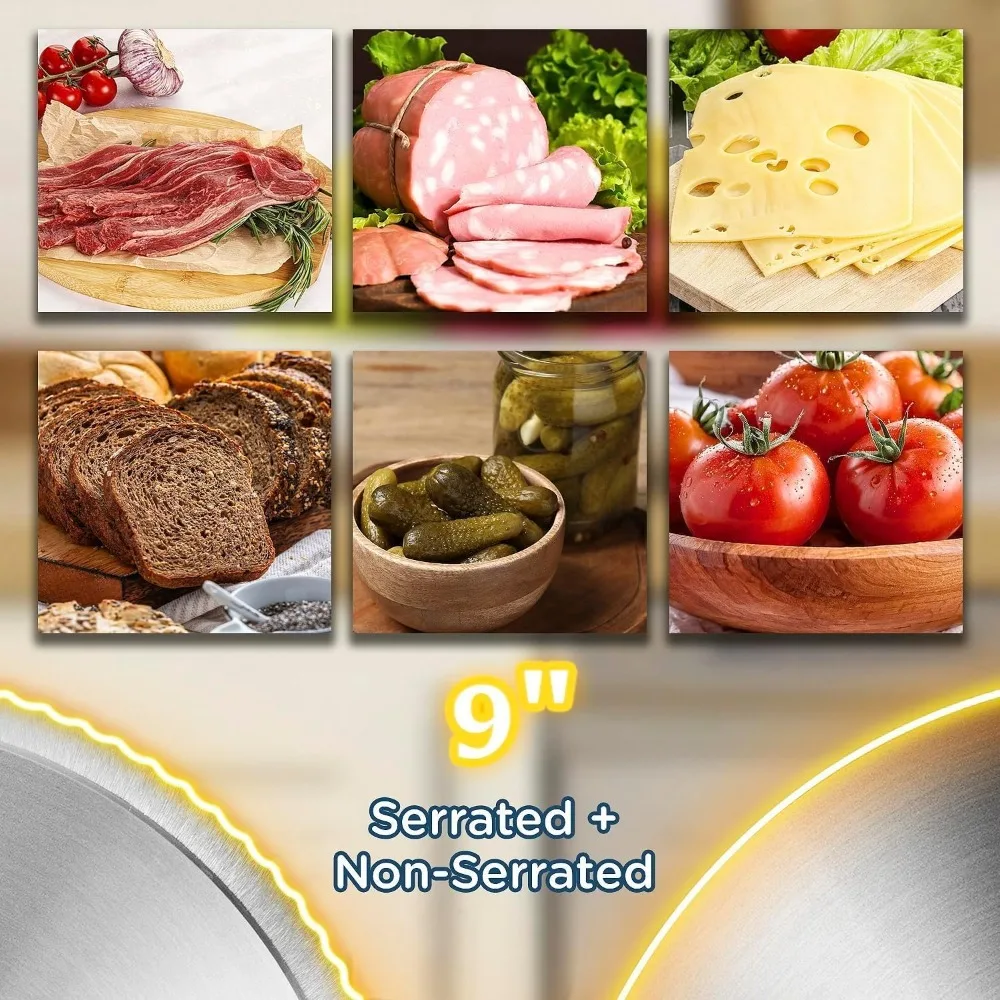 قطاعة لحم للمنزل بسمك قابل للتعديل 1-20 مم، قطاعة ديلي كهربائية لصينية الطعام، اثنان من 9 شفرات من الفولاذ المقاوم للصدأ