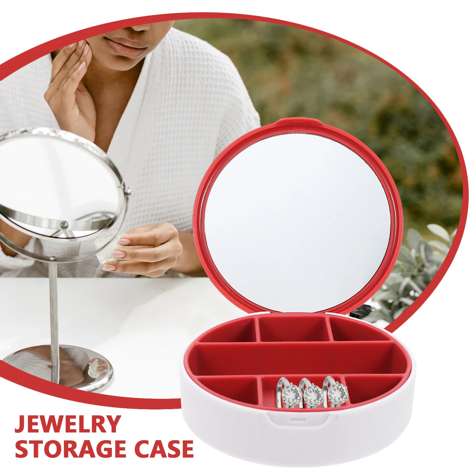 

Portable Multi-Grid ABS Jewelry Box Round Organizer Travel Jewelry Storage Container College Apartment Essentials