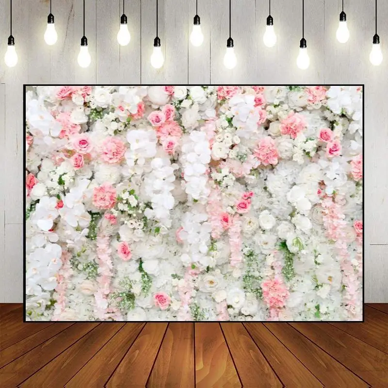 Background Happy Birthday Party Wall White Flower Backdrop Rose Decoration Photography Banner Photo Spring Custom Flowers Studio