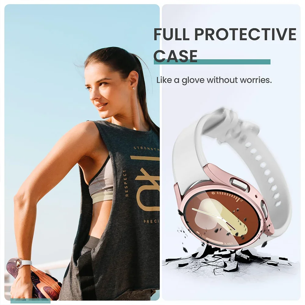 Закаленное стекло + чехол для Samsung Galaxy Watch 7/6/5/4 FE 44 мм 40 мм 3DFull, чехол для ПК, бампер, защитная пленка для экрана, аксессуары