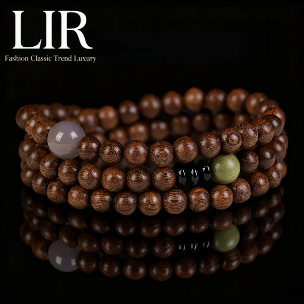 

LIR Padauk Wood Couple Bracelet: Vintage Multi-Layer Buddhist Beads Agate Coconut Shell Feng Shui Love Luck