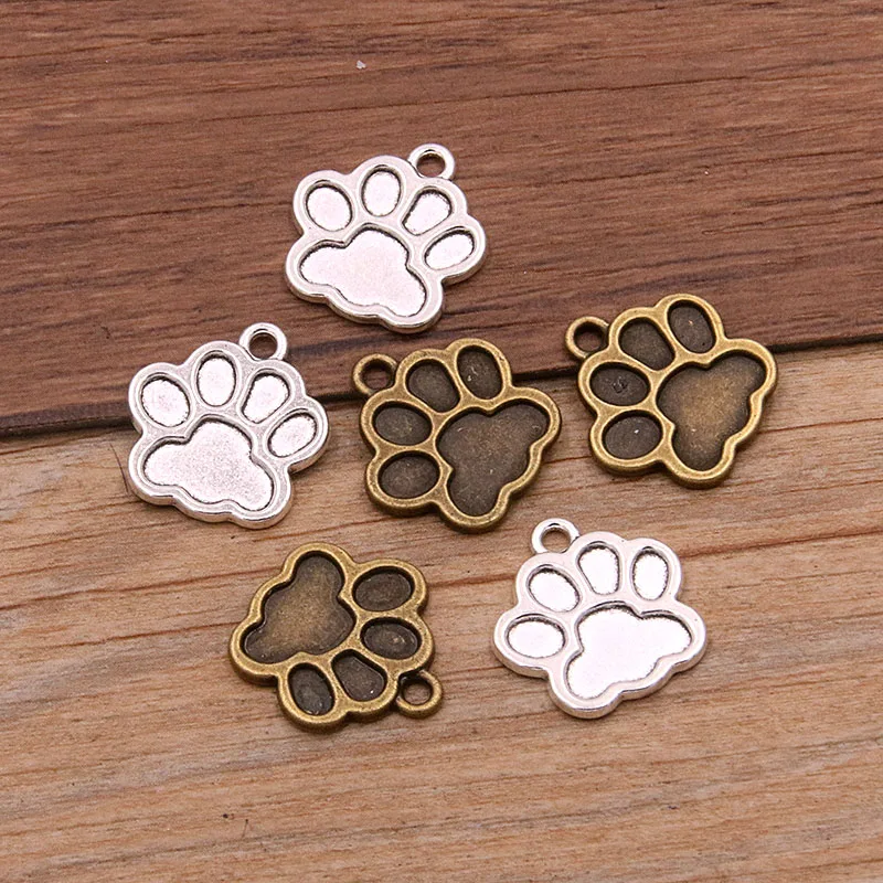 20PCS 16X17mm New 2 Color Metal Alloy Bear Paw Feet Charms Animal Pendants For Jewelry DIY Making Handmade Craft