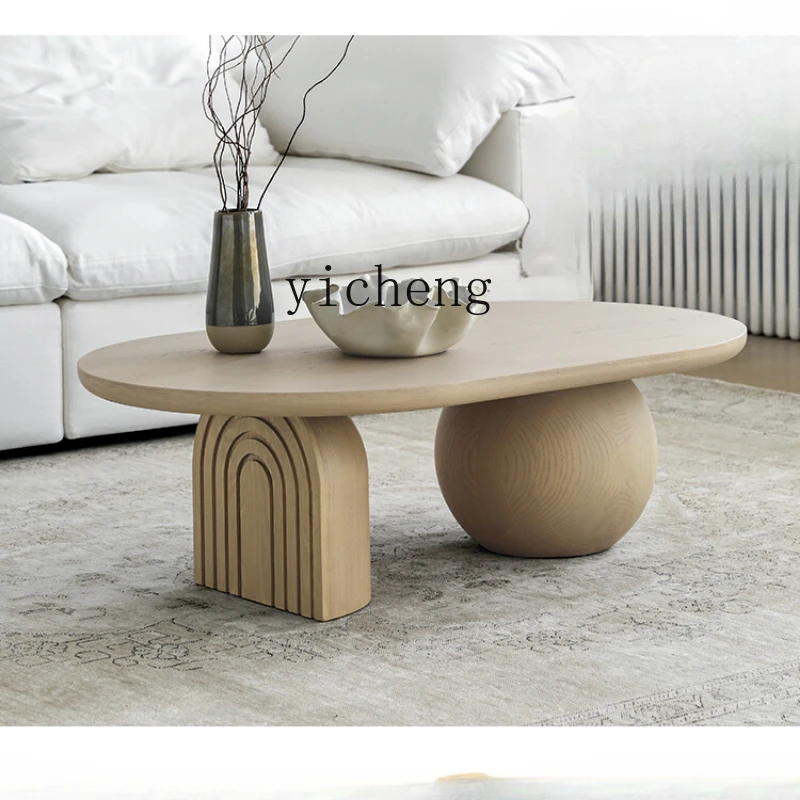 

ZF Cream Style Solid Wood Living Room Coffee Table Household Log Small Apartment Style Tea Making Table