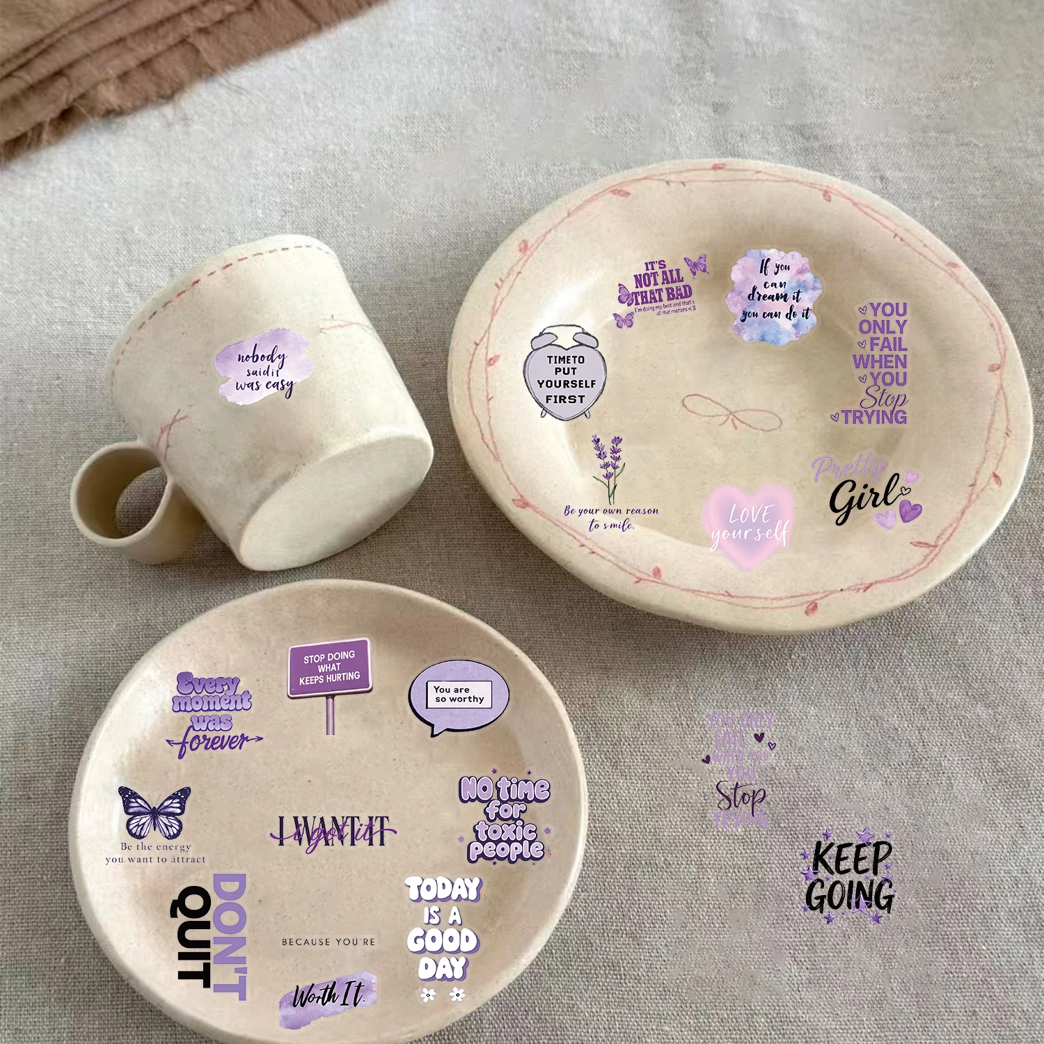 50PCS Stickers Purple Positive And Inspiring Luggage Laptop Scrapbooking Suitcase Guitar Skateboard Bike Diy Decorative Stickers