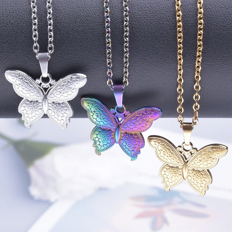 7pcs/Lot Nature Flowering Shrubs Animal Butterfly Fashion Charm Hollow Wings Stainless Steel Pendants Making Amulet Accessories