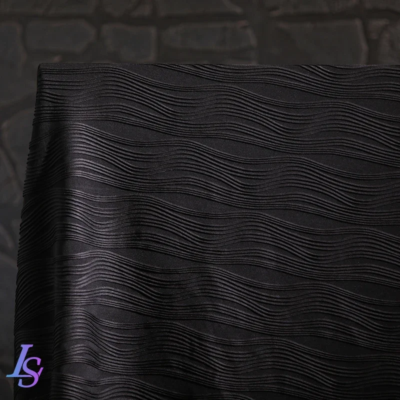 Wave Black Texture Stripe Creative Fashion Designer Fabric Spandex Polyester Material Cloth Per Meter for Sewing Diy