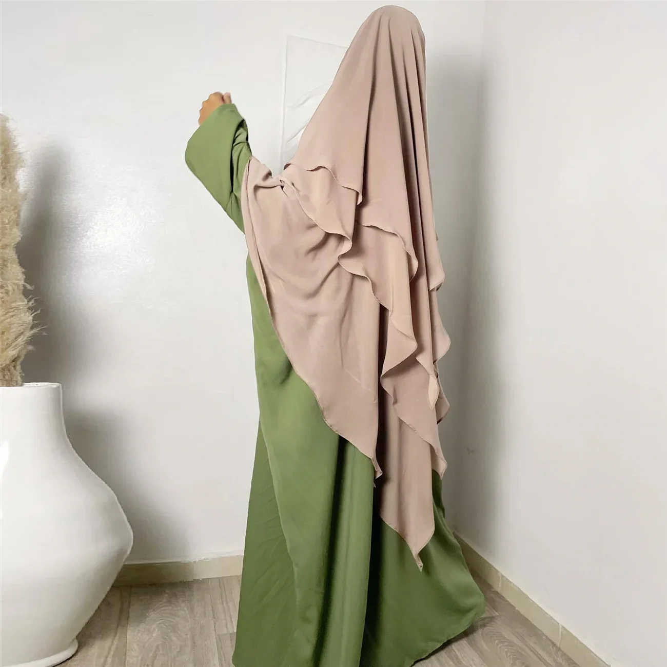 Pañuelo para la cabeza con chal árabe TURkiye, Hijab liso de tres capas de gasa, oración Khimar, Color sólido, 136x120cm