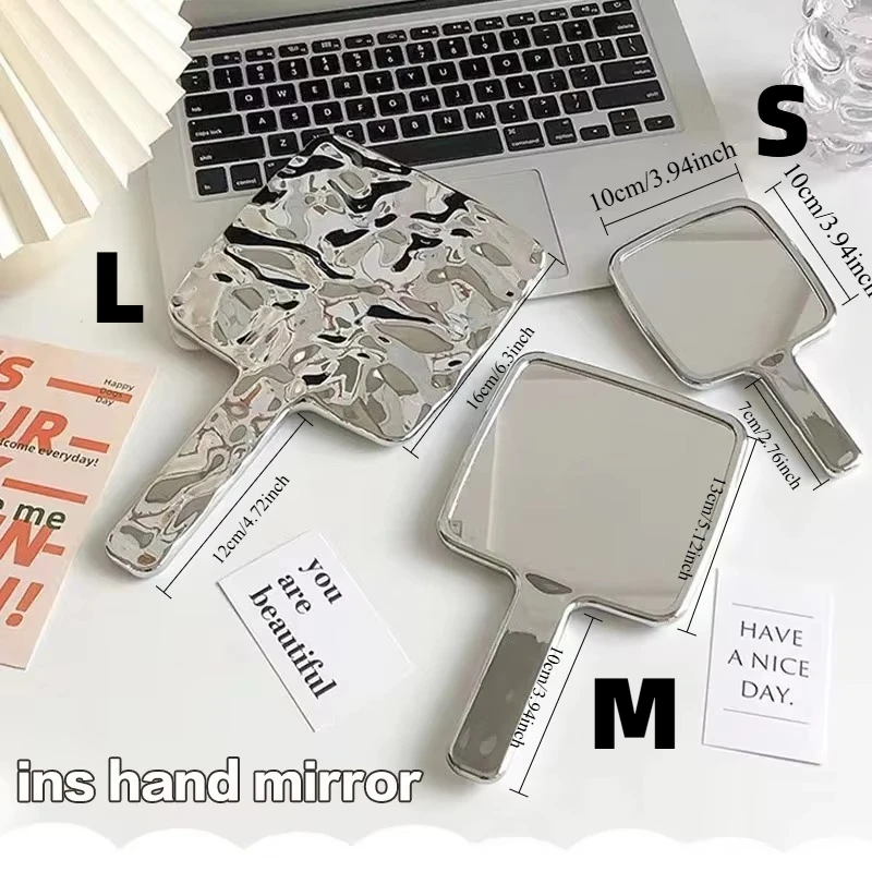 Electroplating Handle Makeup Mirror - Portable Square Hand Makeup Mirror, Handheld Beauty Mirror