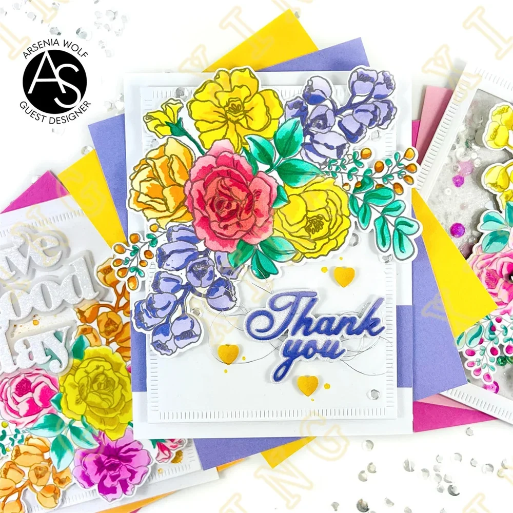 Newest Birthday Bouquet Floral Splendor Cover Metal Cutting Dies Clear Stamps Stencil Scrapbook Embossed Paper Card Album Craft