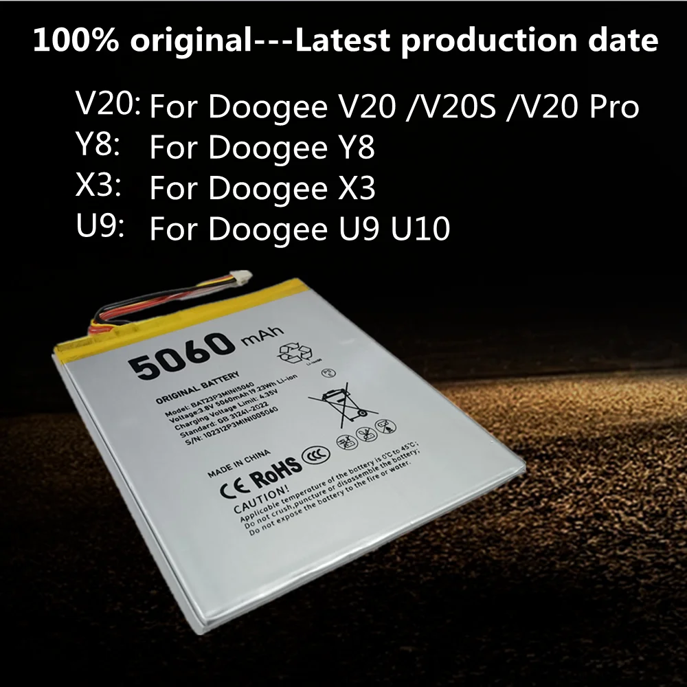 High Capacity Original Battery For Doogee V20 Pro V20S BAT21ZN1336000 Y8 BAT18783400 X3 U9 U10 BAT23P3MINI5060 Phone Batteries
