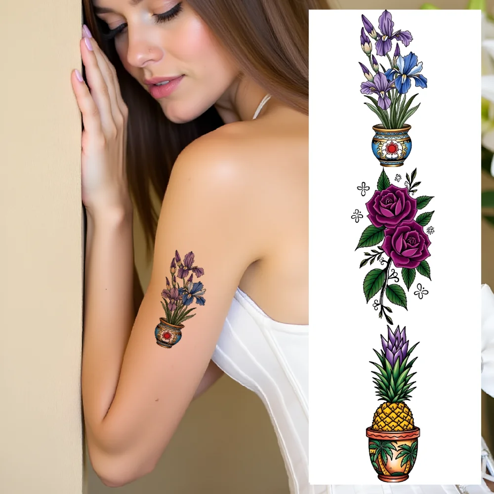 

28pcs Temporary Tattoo Blue Flower New School Traditional Tulip Unicorn Waterproof Long-lasting Body Stickers Red Rose For