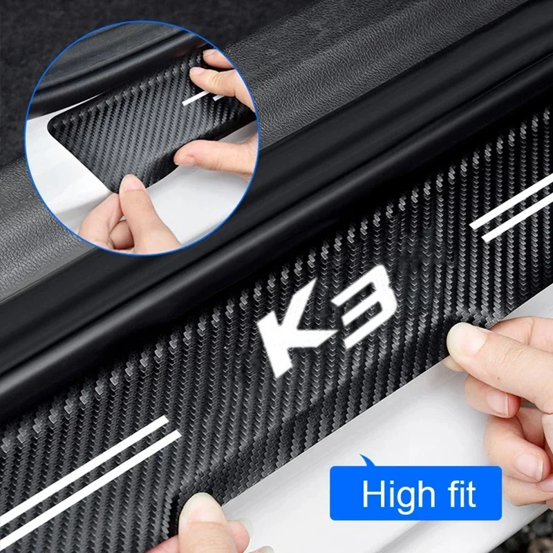 Pegatina protectora para alféizar de puerta de coche, tira de umbral de fibra de carbono para logotipo K3, Protector de parachoques de puerta de