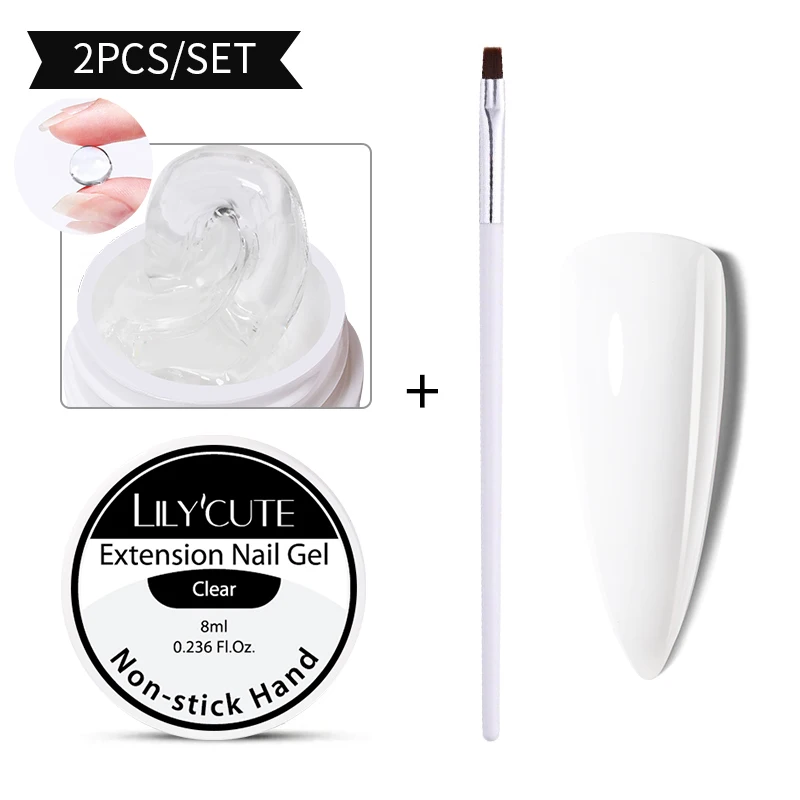 LILYCUTE 2PCS 8ml Clear Non Stick Hand Solid Extension Nail 