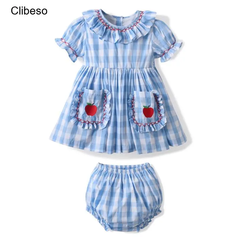 

Clibeso 2025 Kids Spanish Dress Set Girls Vintage Plaid Dress Baby Girls Boutique Clothes Children Birthday Baptism Dresses