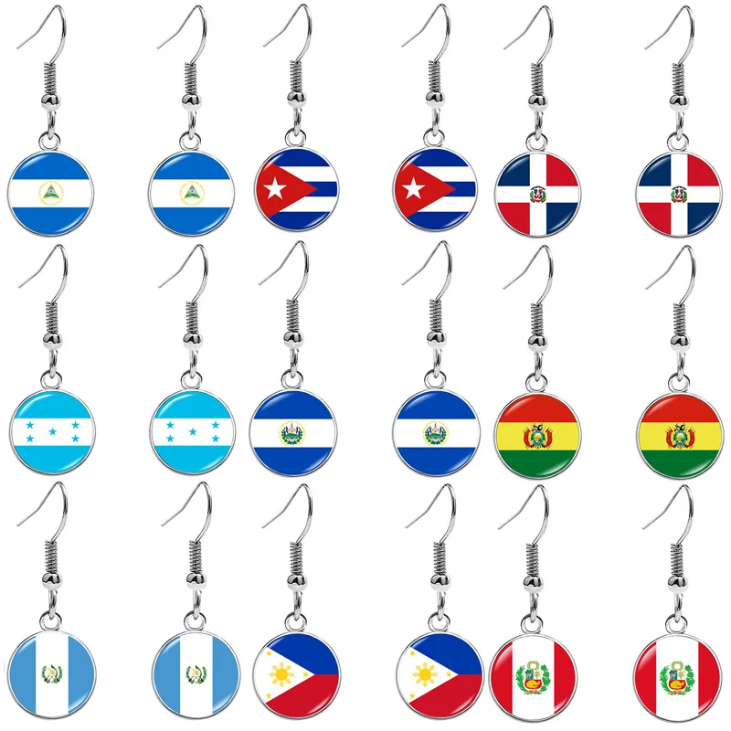 Kolczyki z flagą Ameryki Południowej Salvador Honduras Filipiny Gwatemala Nicaragua Boliwia Kuba Meksyk Peru Kolumbia Prezenty