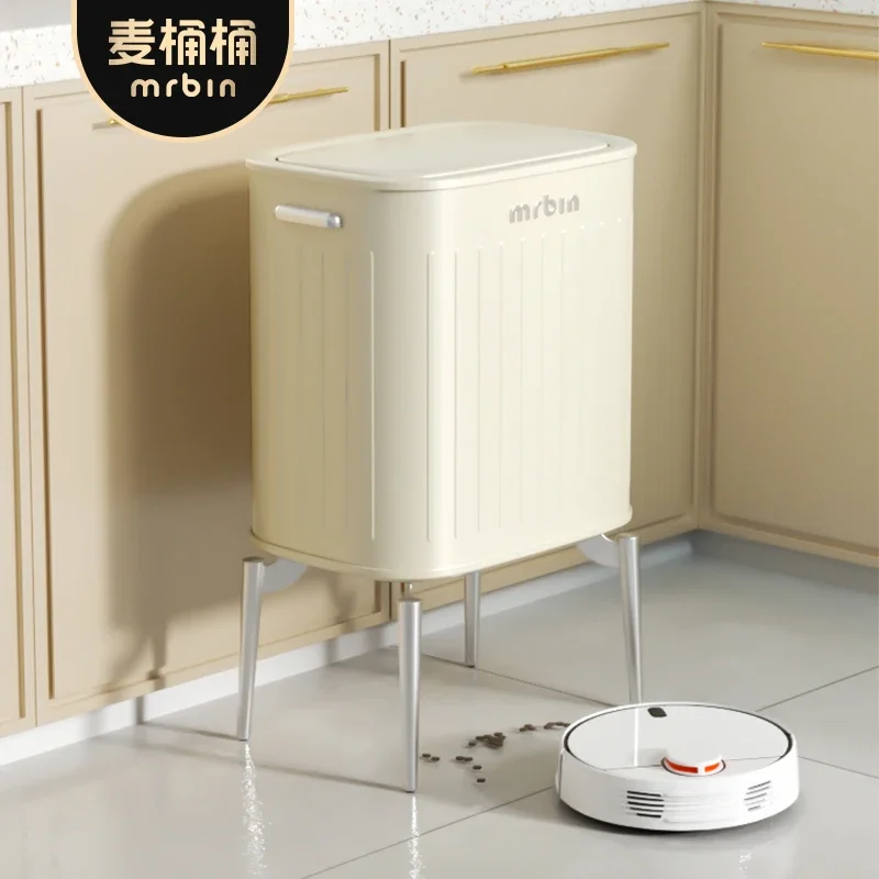 Tall kitchen trash can Tall intelligent sensor floor household living room Cream wind classification