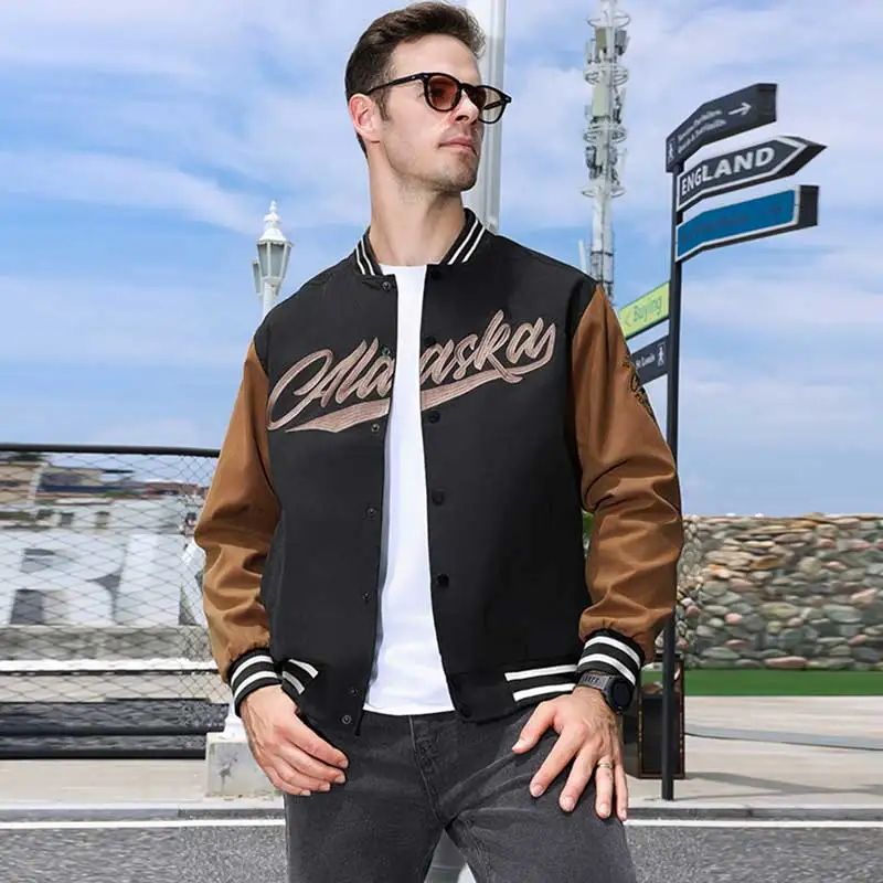 Baseball Jackets Men Spring Autumn Thin Loose Embroidery Jacket For Men American Retro Color Block Jacket Men Casual Sports Coat