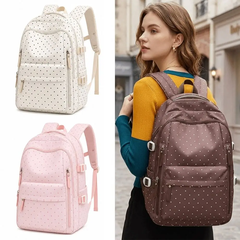Fashion Nylon Polka Dot Backpack Large Capacity Waterproof Double Shoulder Bag Multicolor Soft School Bag For Women