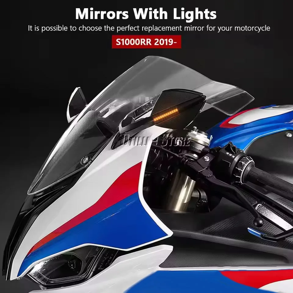 

For BMW S1000RR S 1000 RR S1000 RR 2019-2025 Motorcycle New Adjustable Swivel Comfort LED Turn Signal Mirror Carbon Fiber/Black