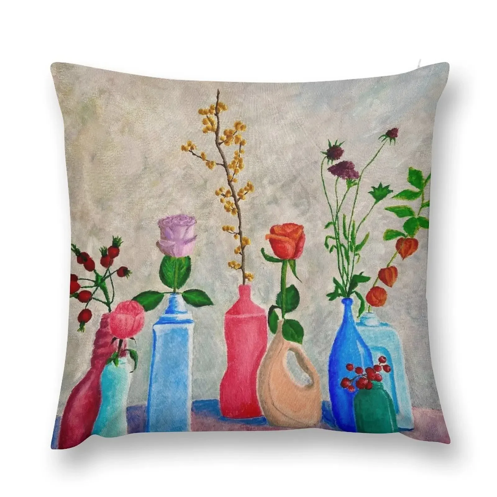 

Flowers in Bottles Throw Pillow luxury home accessories Cushions Home Decor Pillow Cases Decorative Pillow Cover