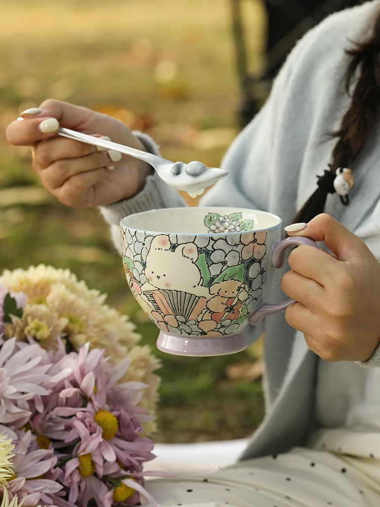 

Кружка для завтрака Blue Lotus Home Cerc с подглазурной росписью, высокая эстетическая ценность, подарок для подруги на день рождения, ручная роспись